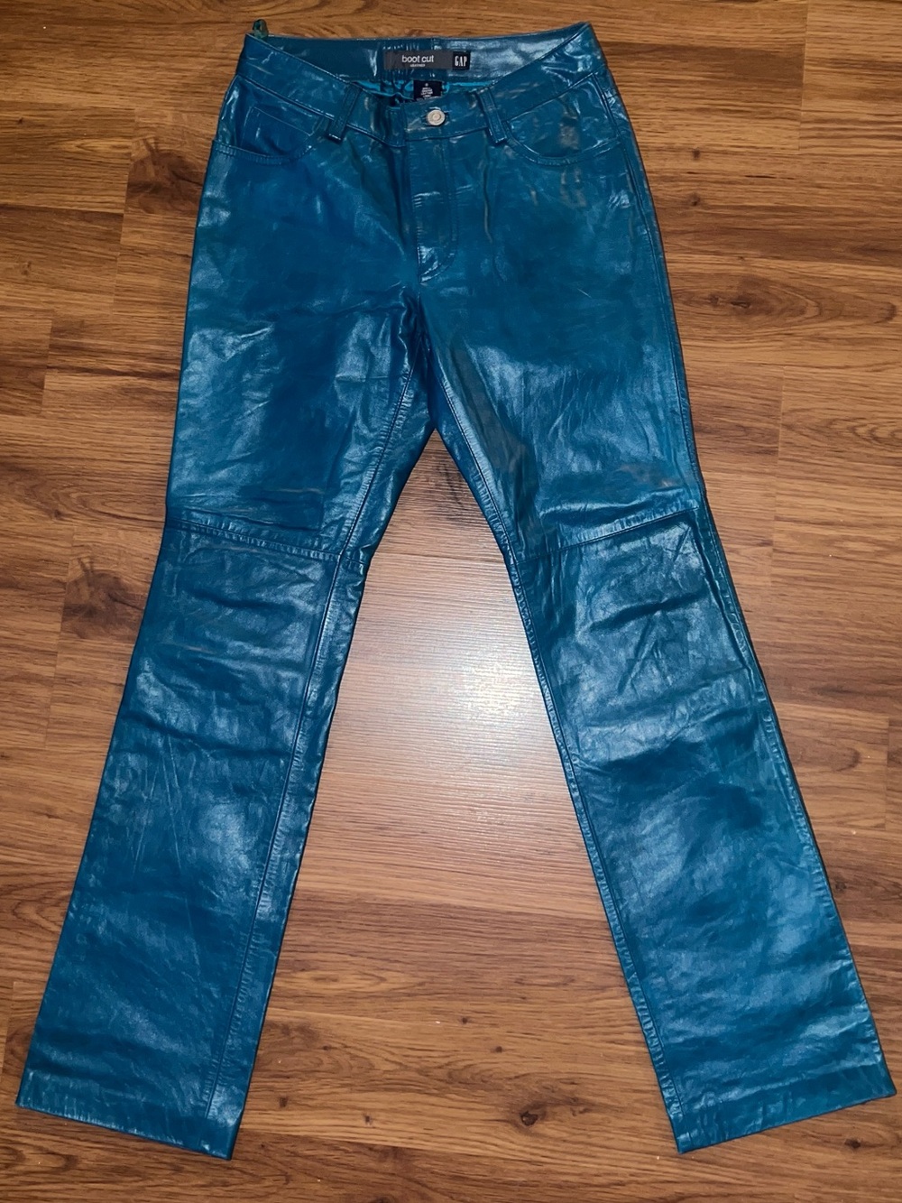 Vintage Y2K Teal Genuine Leather Bootcut Pants Size 0